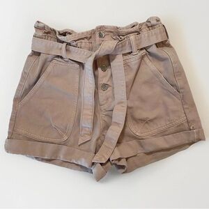 Zara Paper Bag Shorts Button Fly Belt Light Rose Stretch Waist Women’s Size 8